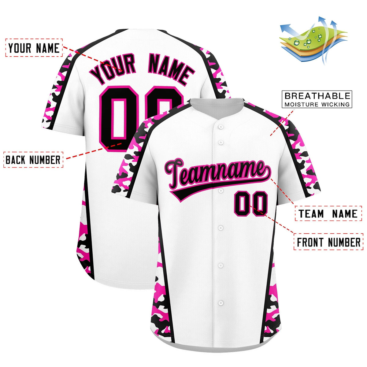 Custom White Rose Red Side Camo Style Personalization Baseball Jersey| KXKSHOP