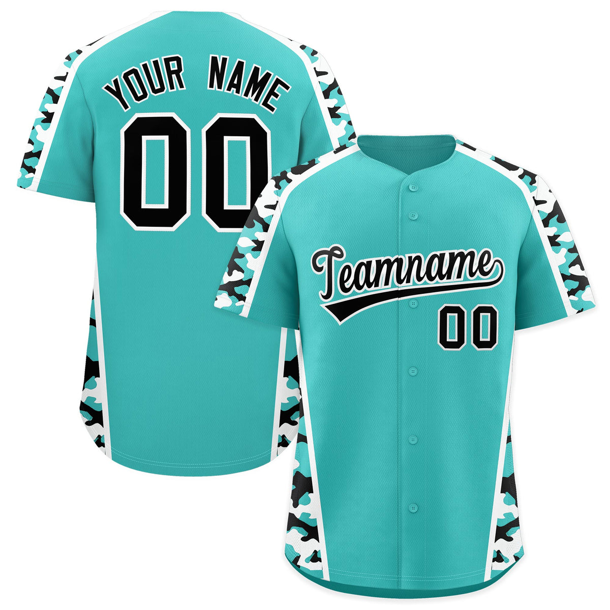 Custom Teal Black Side Camo Style Personalization Baseball Jersey| KXKSHOP