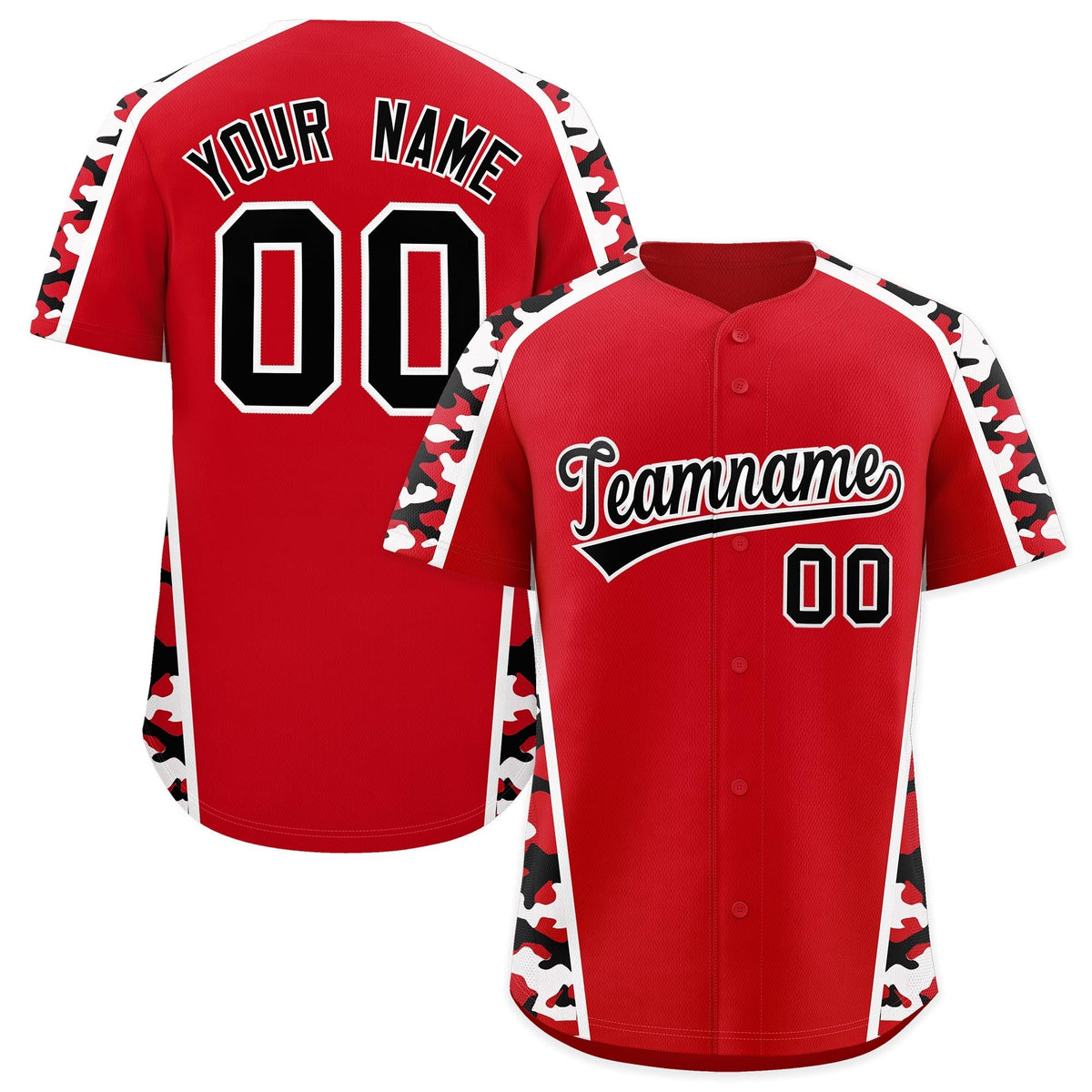 Custom Red Black Side Camo Style Personalization Baseball Jersey| KXKSHOP