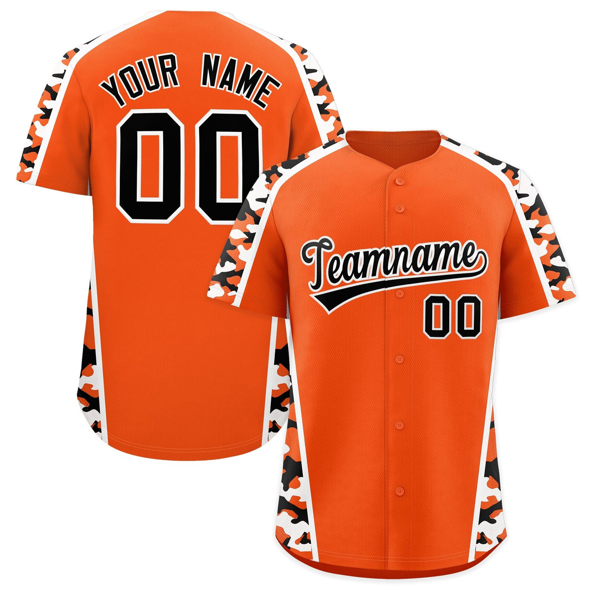 Custom Orange Black Side Camo Style Personalization Baseball Jersey| KXKSHOP
