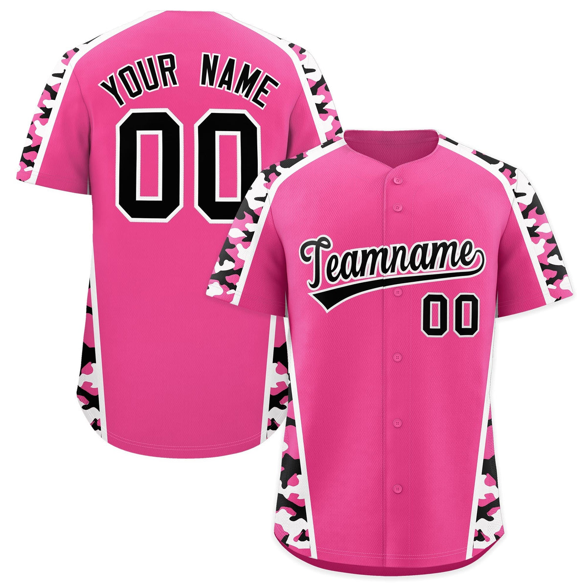 Custom Pink Black Side Camo Style Personalization Baseball Jersey| KXKSHOP