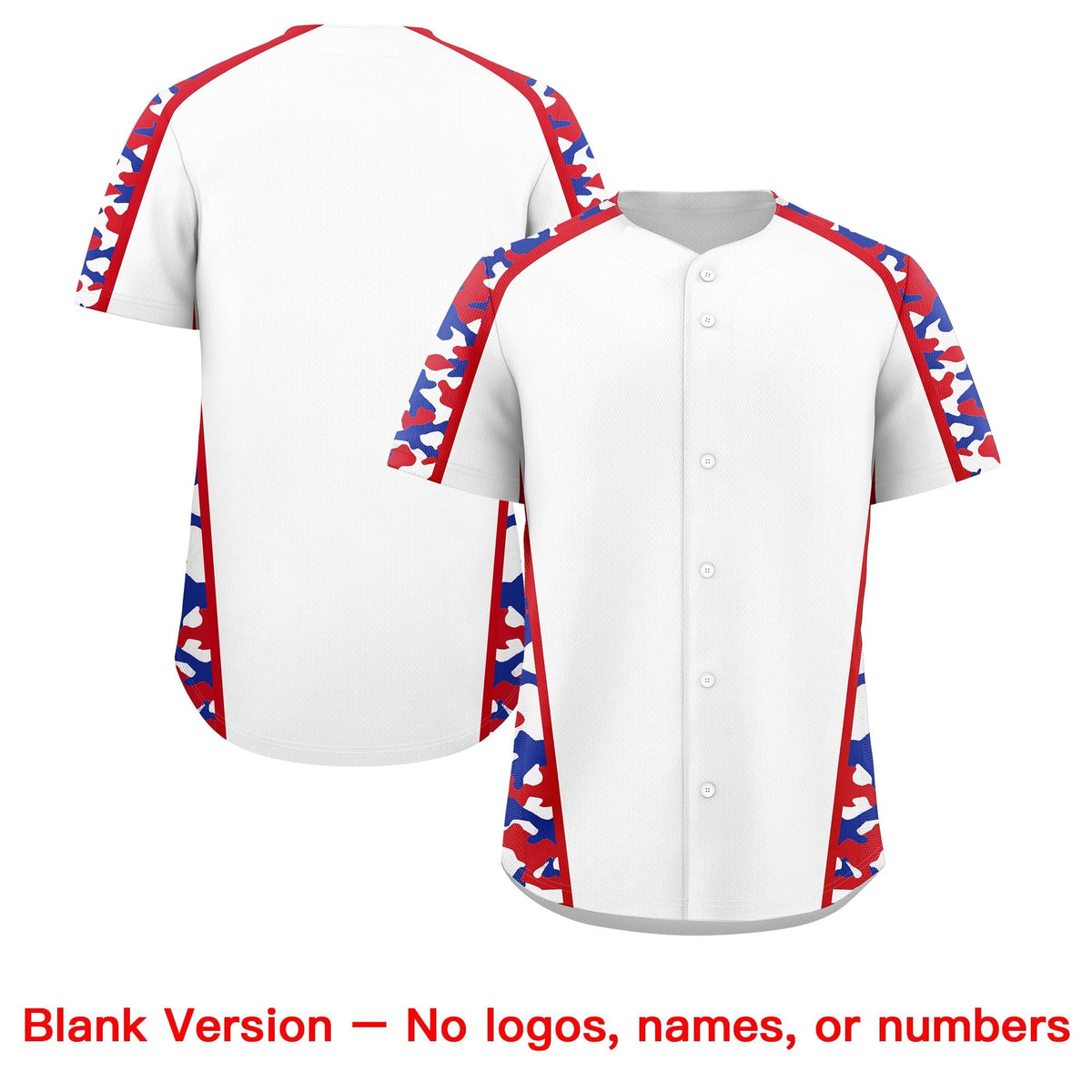 Custom White Royal Blue Side Camo Style Personalization Baseball Jersey| KXKSHOP