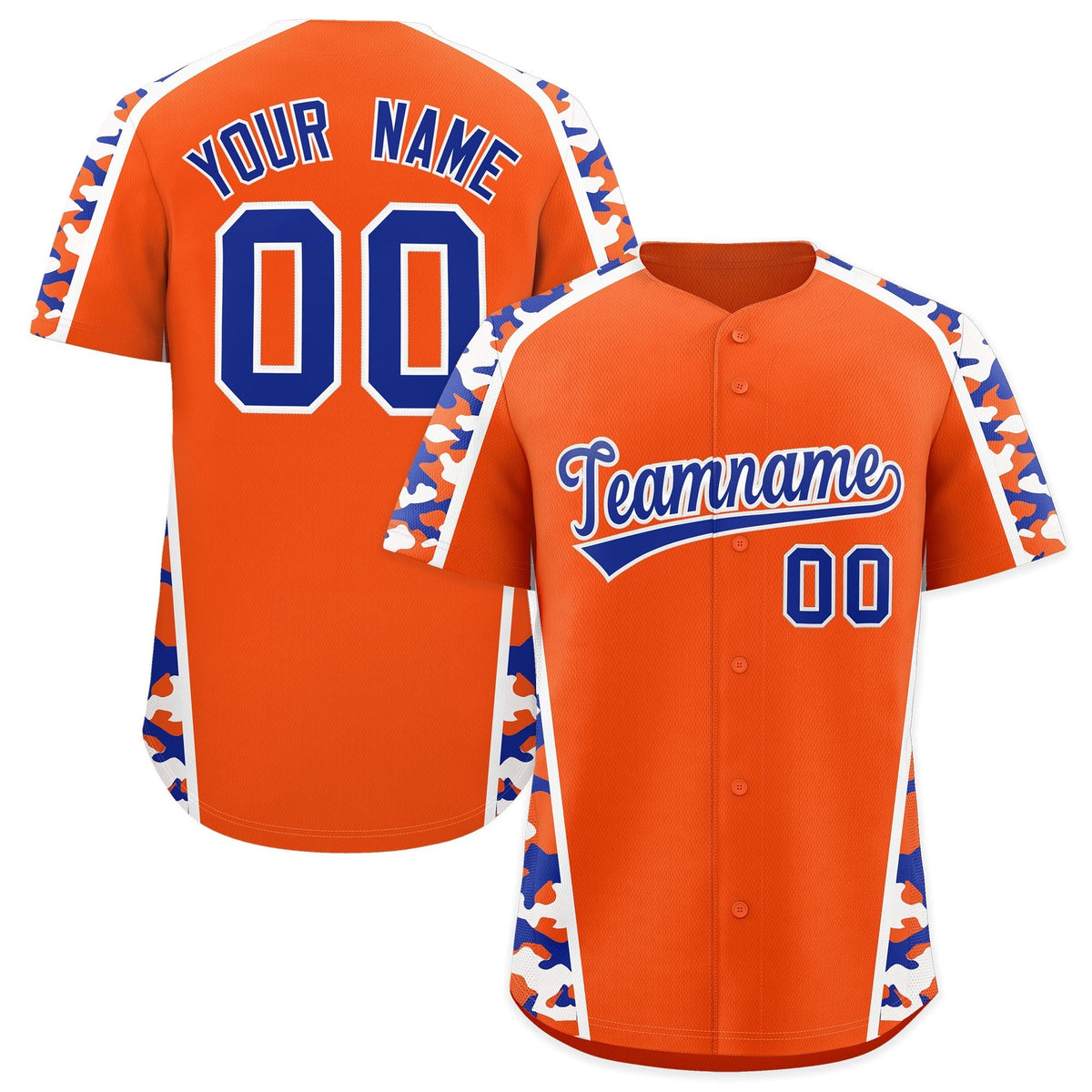 Custom Orange Royal Blue Side Camo Style Personalization Baseball Jersey| KXKSHOP