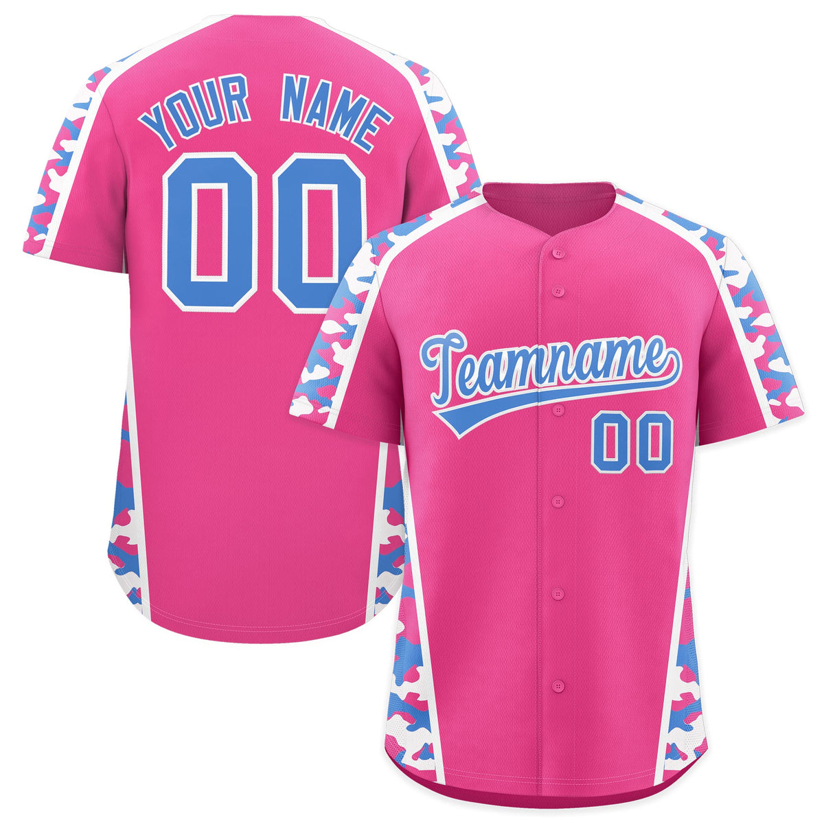 Custom Pink Powder Blue Side Camo Style Personalization Baseball Jersey| KXKSHOP