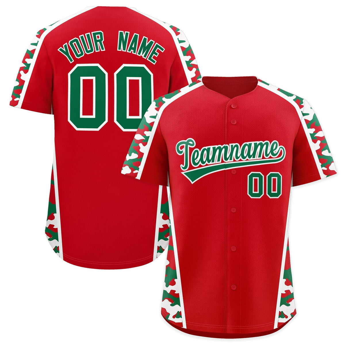 Custom Red Kelly Green Side Camo Style Personalization Baseball Jersey| KXKSHOP