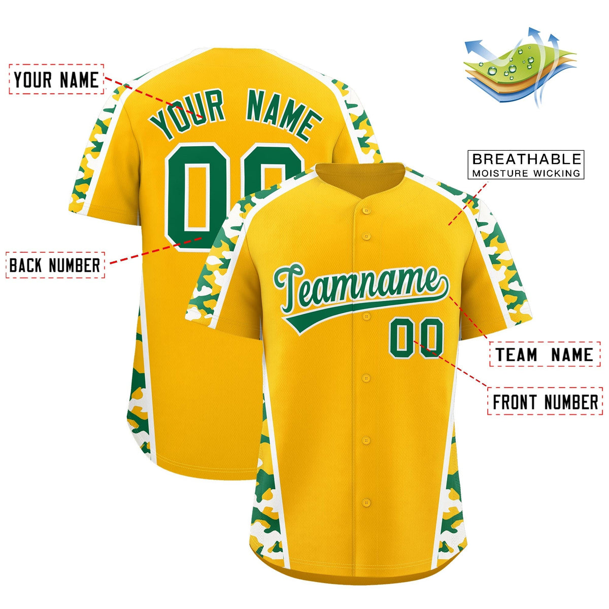 Custom Yellow Kelly Green Side Camo Style Personalization Baseball Jersey| KXKSHOP