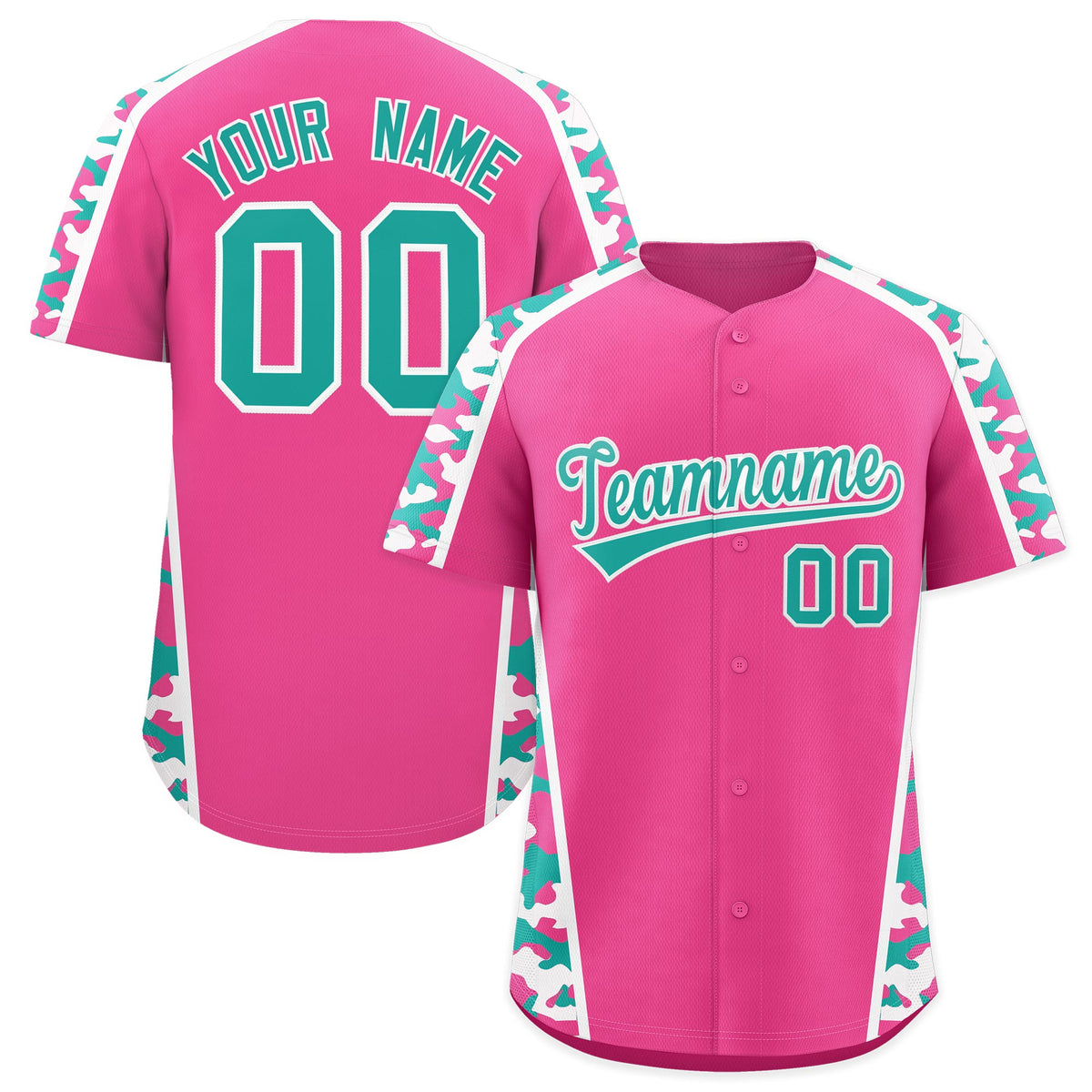 Custom Pink Aqua Side Camo Style Personalization Baseball Jersey| KXKSHOP