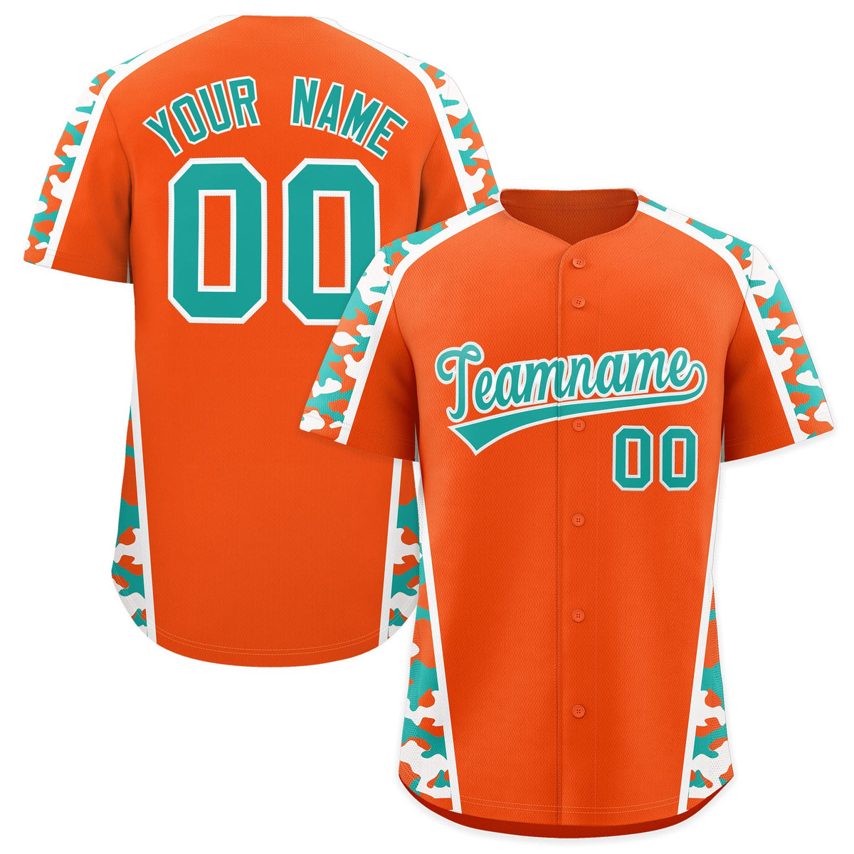 Custom Orange Aqua Side Camo Style Personalization Baseball Jersey| KXKSHOP