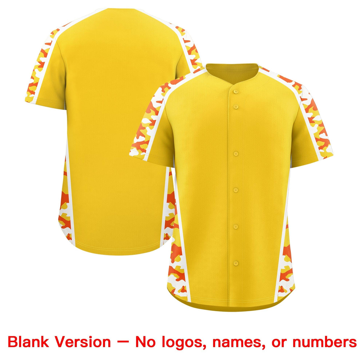 Custom Yellow Orange Side Camo Style Personalization Baseball Jersey| KXKSHOP