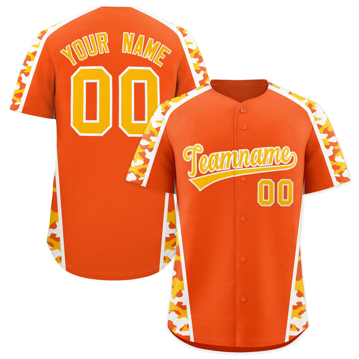 Custom Orange Yellow Side Camo Style Personalization Baseball Jersey| KXKSHOP