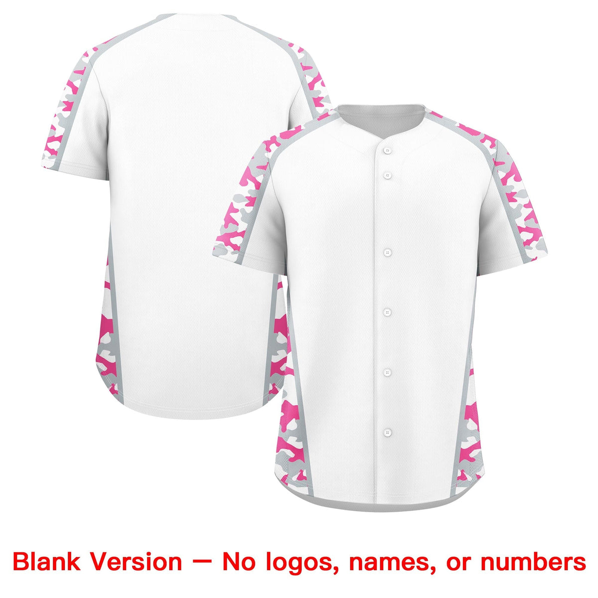 Custom White Pink Side Camo Style Personalization Baseball Jersey| KXKSHOP