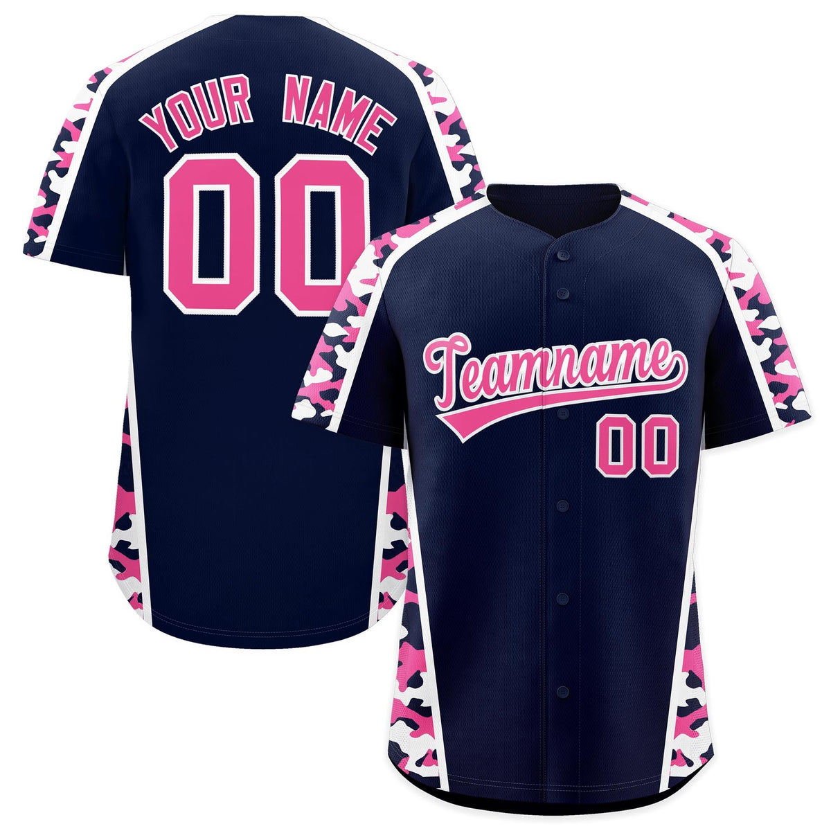 Custom Navy Pink Side Camo Style Personalization Baseball Jersey| KXKSHOP