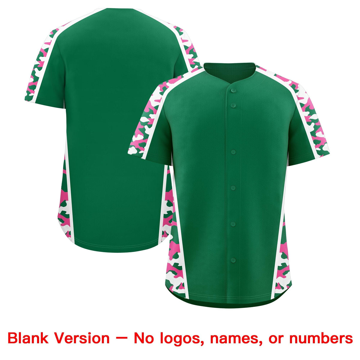 Custom Kelly Green Pink Side Camo Style Personalization Baseball Jersey| KXKSHOP
