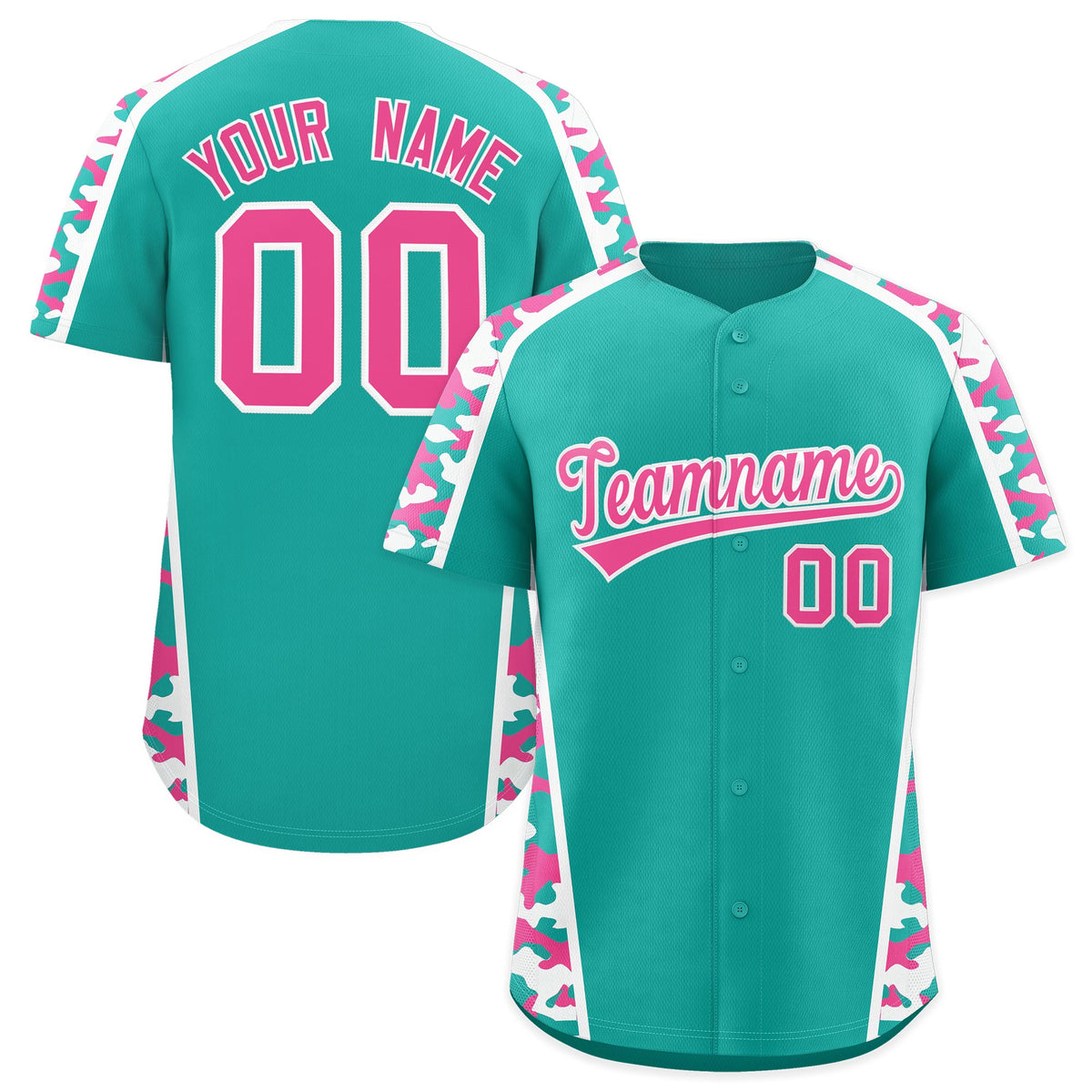Custom Aqua Pink Side Camo Style Personalization Baseball Jersey| KXKSHOP