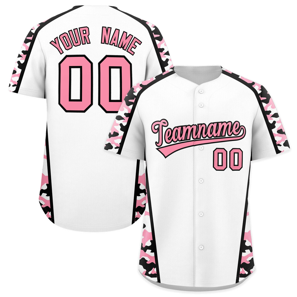 Custom White Light Pink Side Camo Style Personalization Baseball Jersey| KXKSHOP