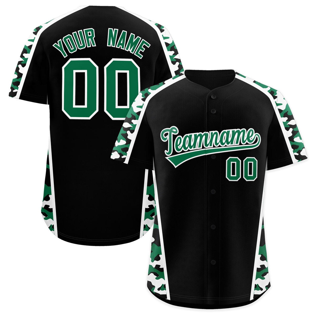 Custom Black Kelly Green Side Camo Style Personalization Baseball Jersey| KXKSHOP