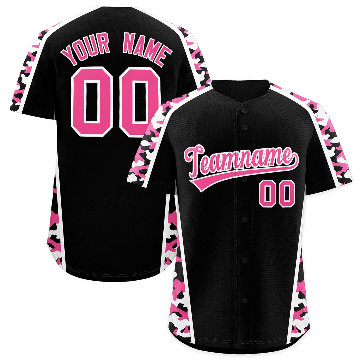 Custom Black Pink Side Camo Style Personalization Baseball Jersey| KXKSHOP