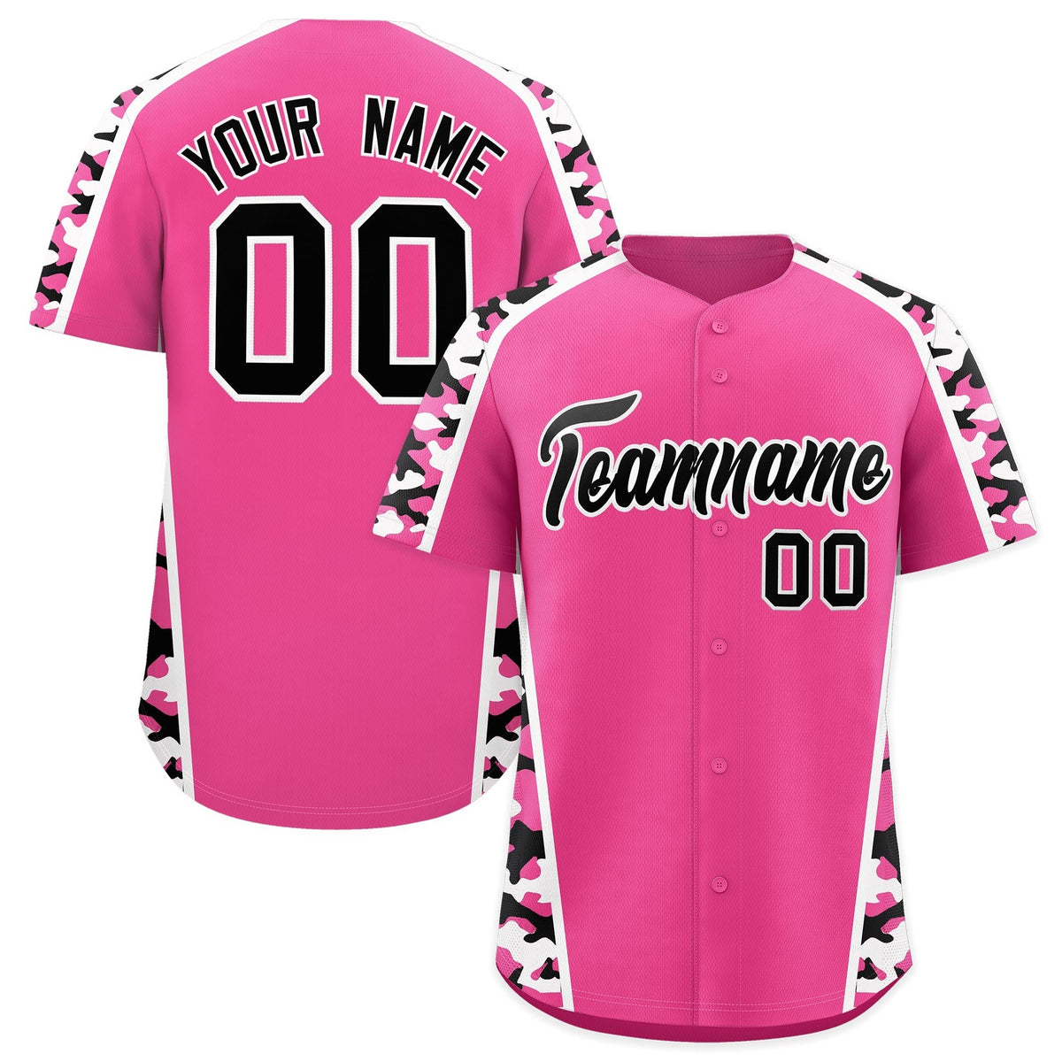 Custom Pink Black Side Camo Style Personalization Baseball Jersey| KXKSHOP