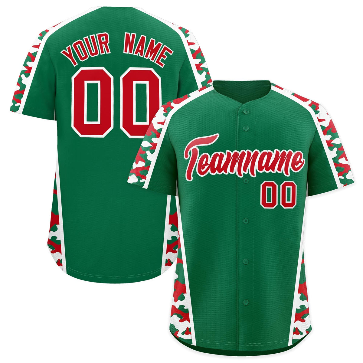 Custom Kelly Green Red Side Camo Style Personalization Baseball Jersey| KXKSHOP