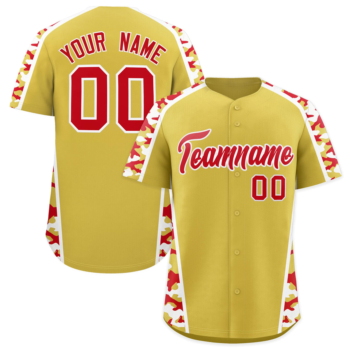 Custom Old Gold Red Side Camo Style Personalization Baseball Jersey| KXKSHOP