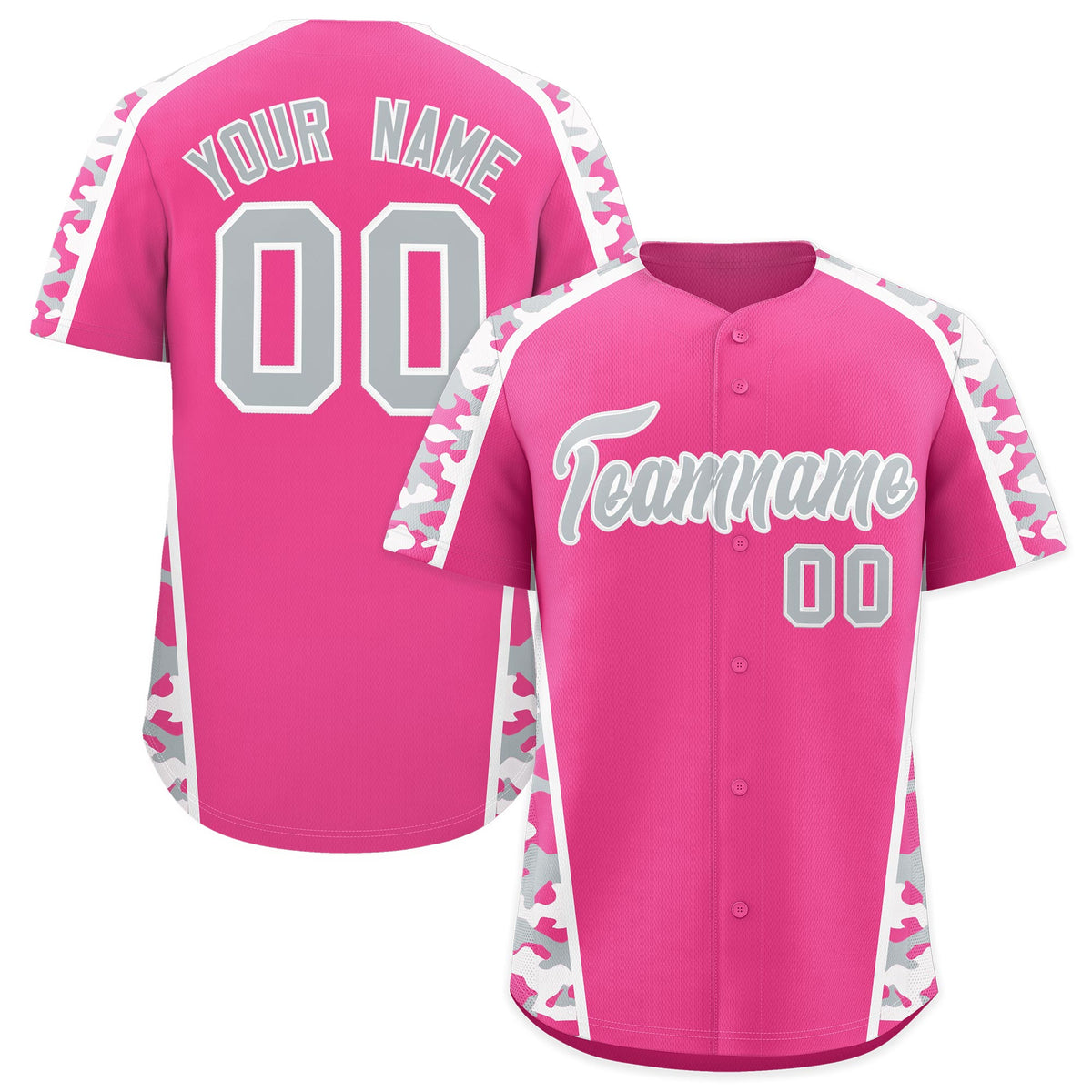 Custom Pink Silver Side Camo Style Personalization Baseball Jersey| KXKSHOP
