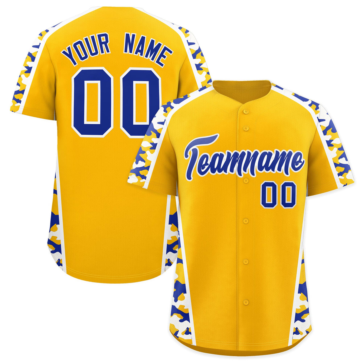 Custom Yellow Royal Blue Side Camo Style Personalization Baseball Jersey| KXKSHOP