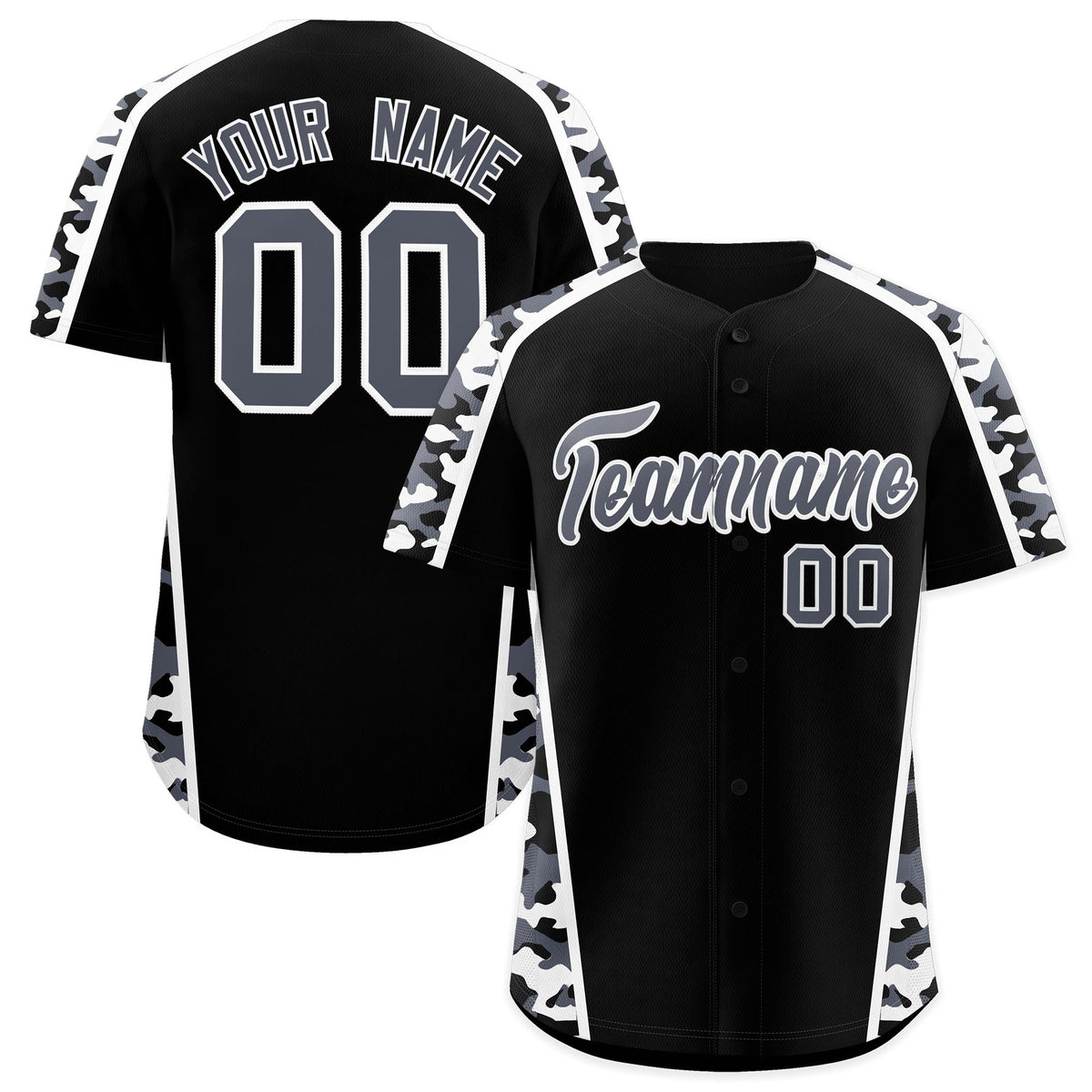 Custom Black Gray Side Camo Style Personalization Baseball Jersey| KXKSHOP