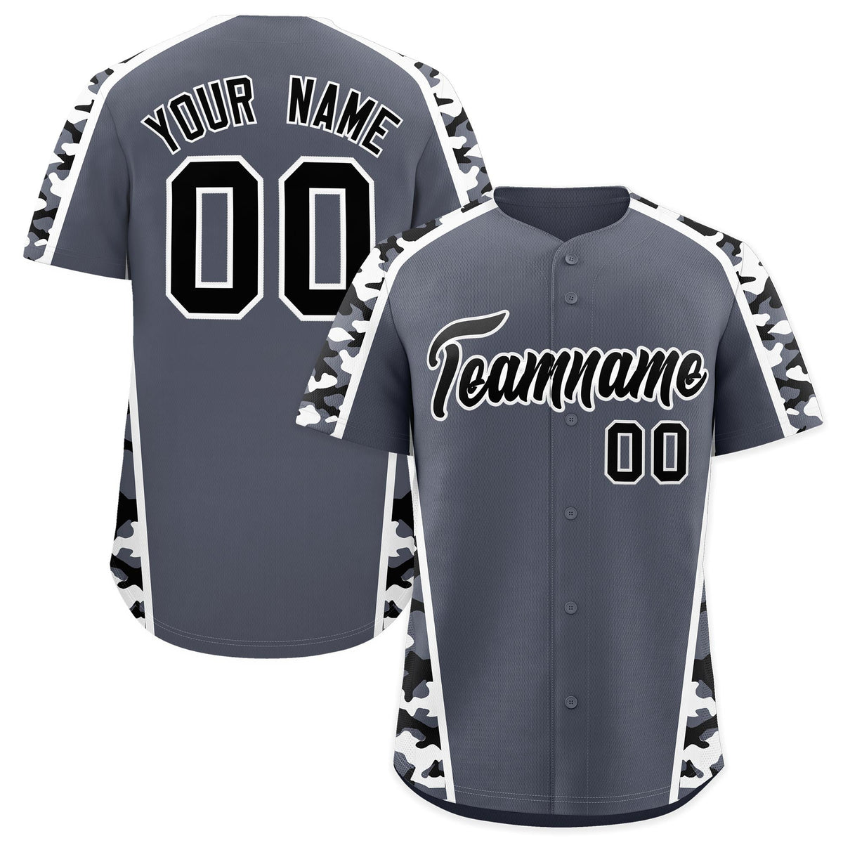 Custom Gray Black Side Camo Style Personalization Baseball Jersey| KXKSHOP