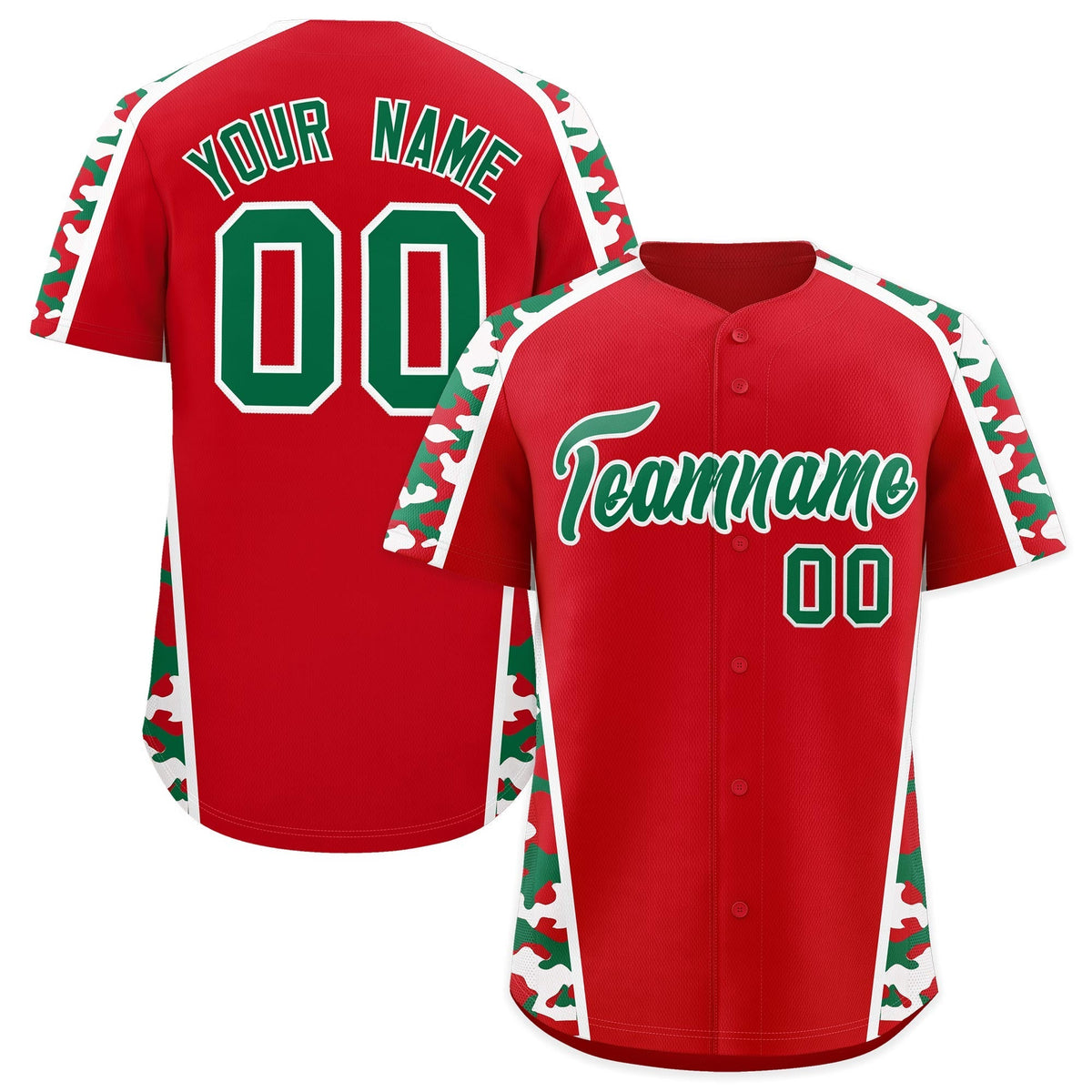 Custom Red Kelly Green Side Camo Style Personalization Baseball Jersey| KXKSHOP