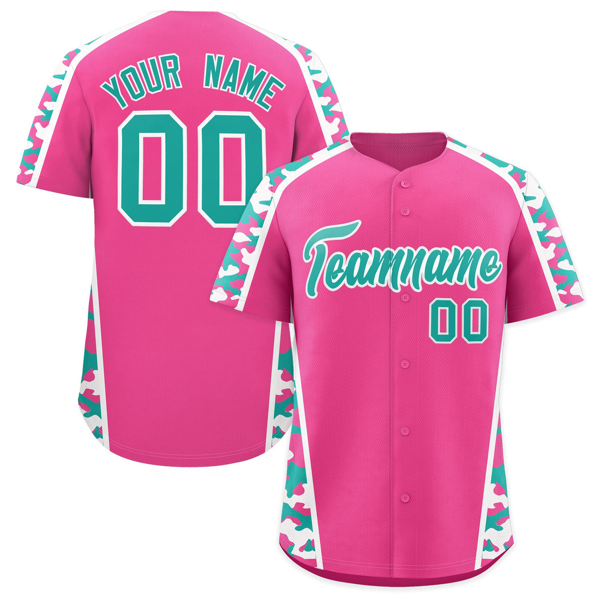 Custom Pink Aqua Side Camo Style Personalization Baseball Jersey| KXKSHOP