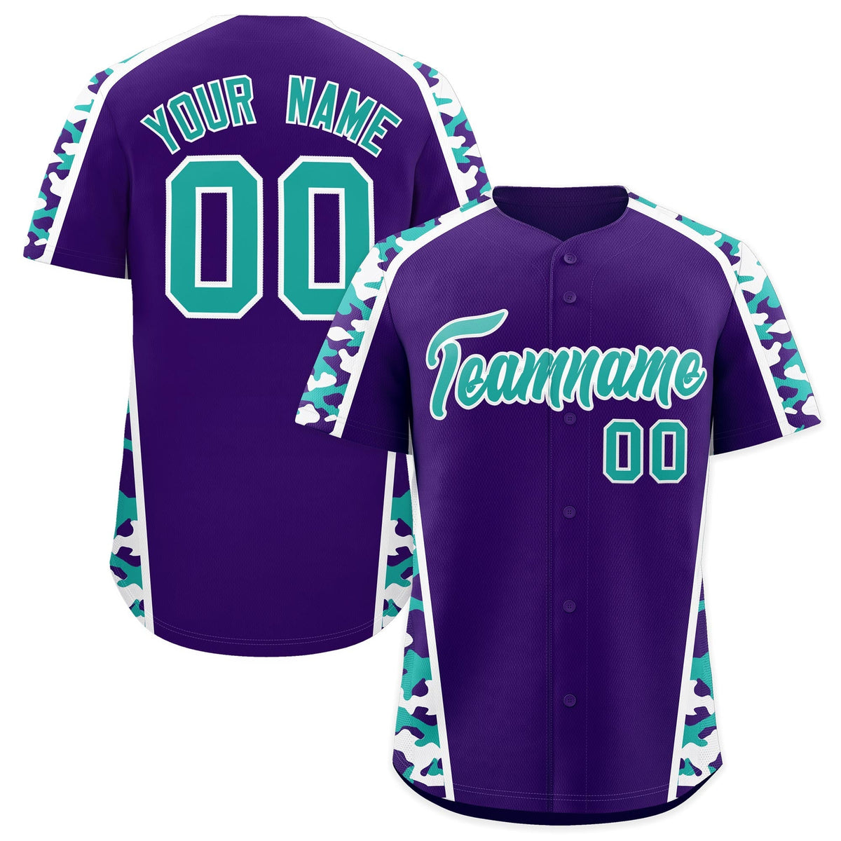Custom Purple Aqua Side Camo Style Personalization Baseball Jersey| KXKSHOP