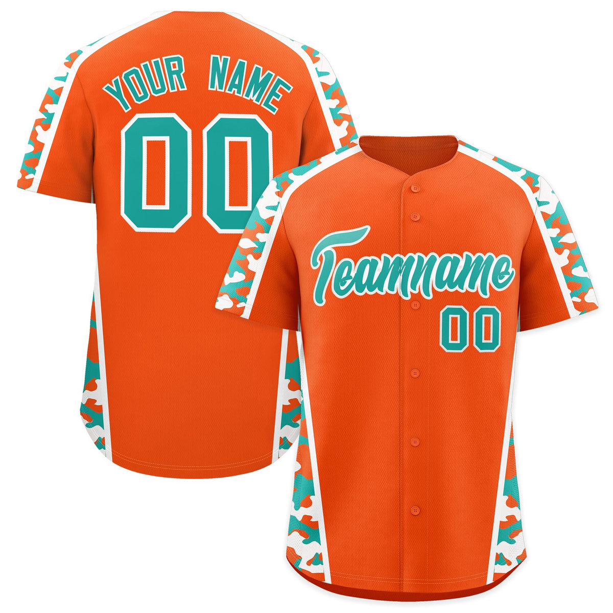 Custom Orange Aqua Side Camo Style Personalization Baseball Jersey| KXKSHOP