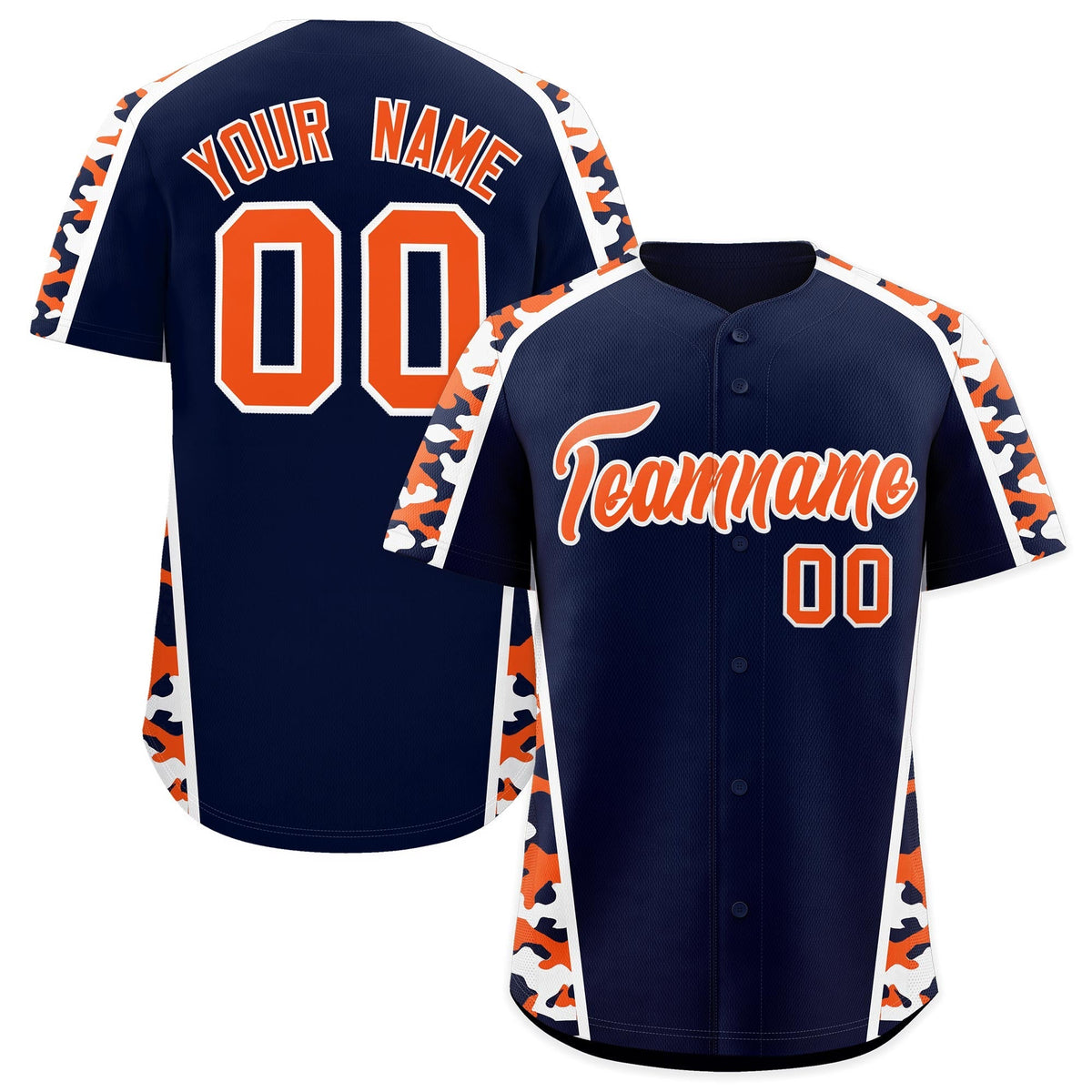 Custom Navy Orange Side Camo Style Personalization Baseball Jersey| KXKSHOP