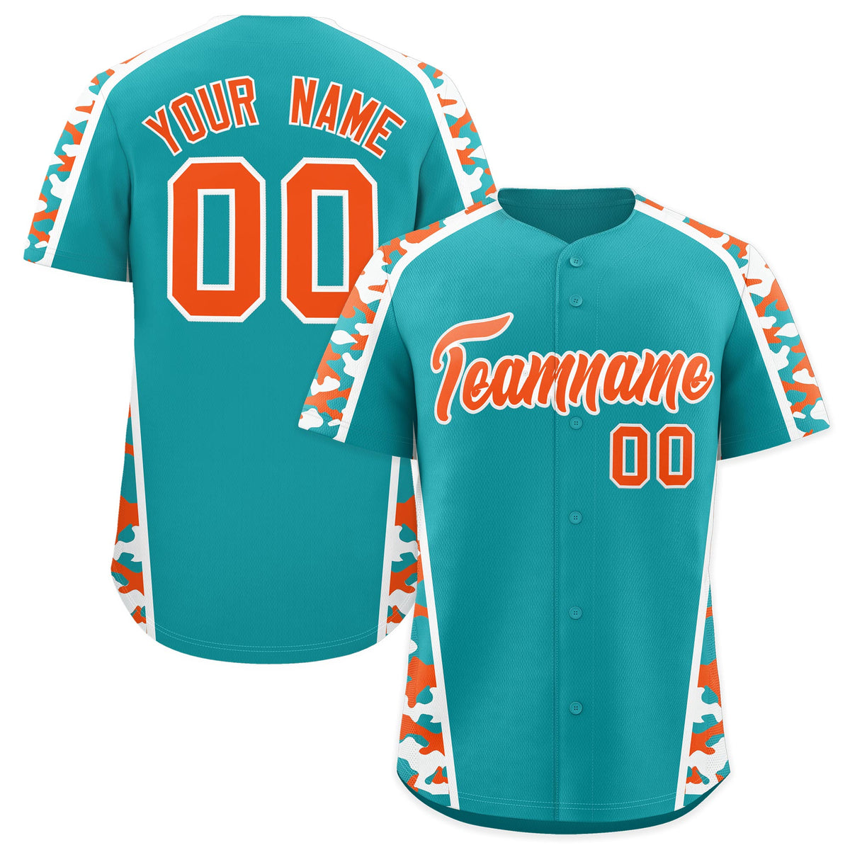 Custom Aqua Orange Side Camo Style Personalization Baseball Jersey| KXKSHOP