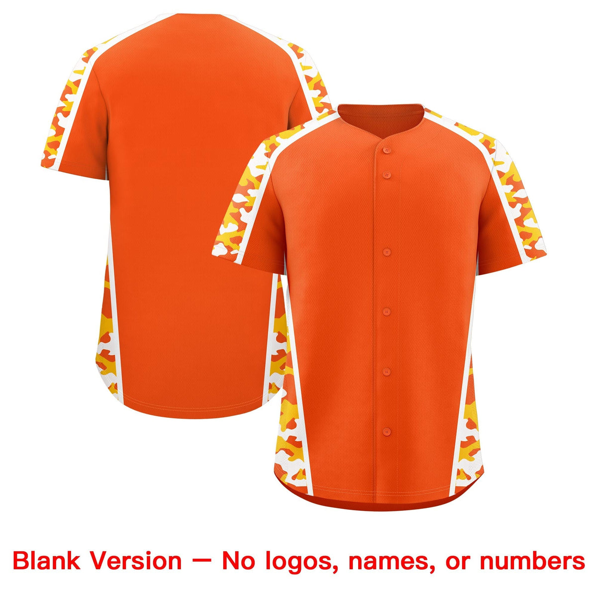 Custom Orange Yellow Side Camo Style Personalization Baseball Jersey| KXKSHOP