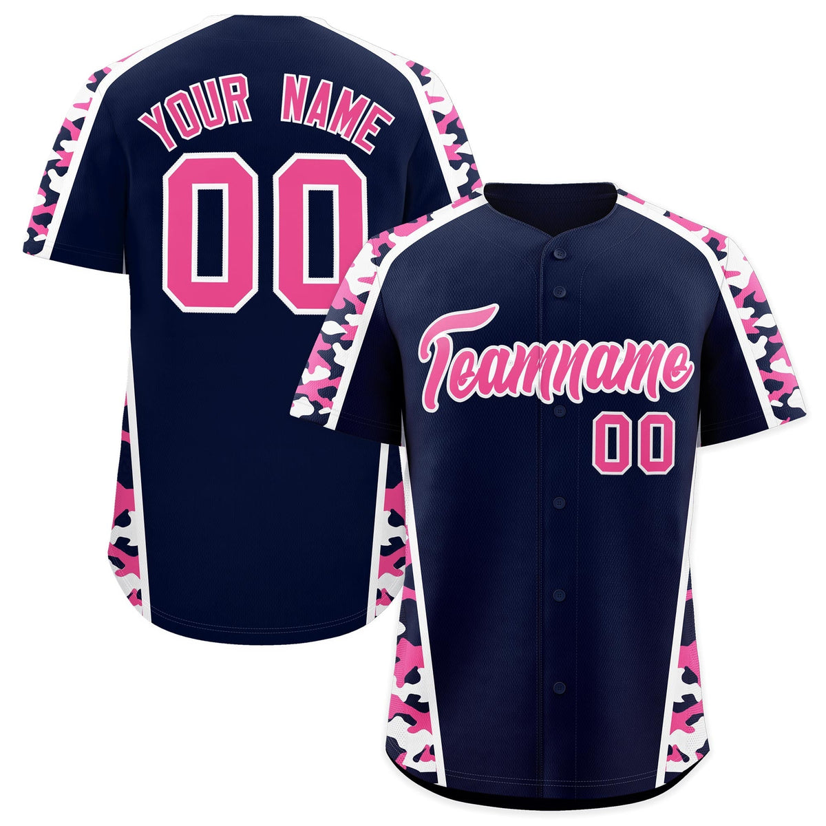 Custom Navy Pink Side Camo Style Personalization Baseball Jersey| KXKSHOP
