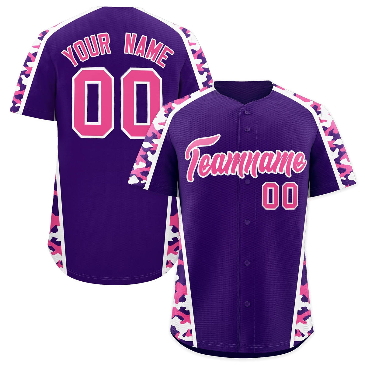 Custom Purple Pink Side Camo Style Personalization Baseball Jersey| KXKSHOP