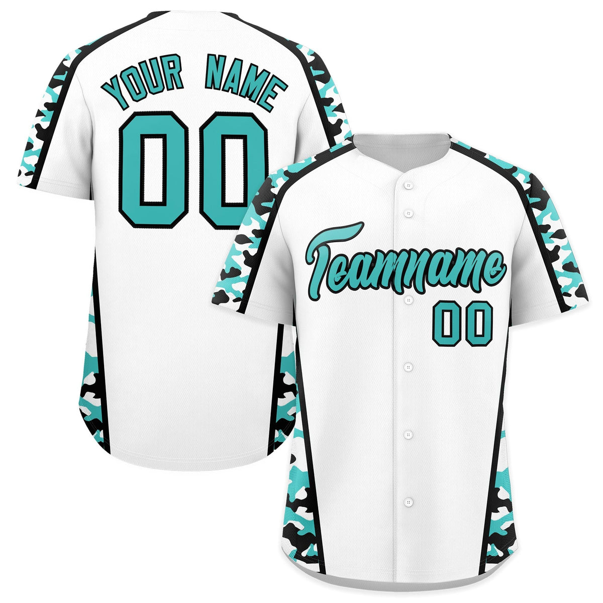 Custom White Teal Side Camo Style Personalization Baseball Jersey| KXKSHOP