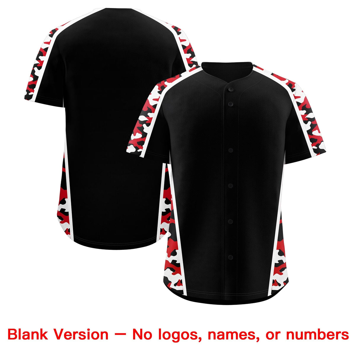 Custom Black Red Side Camo Style Personalization Baseball Jersey| KXKSHOP