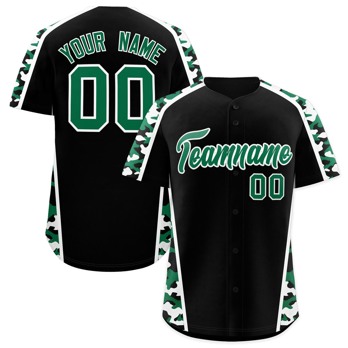 Custom Black Kelly Green Side Camo Style Personalization Baseball Jersey| KXKSHOP