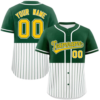 Custom Green White Personalized Half Stripe Design Authentic Baseball Jersey