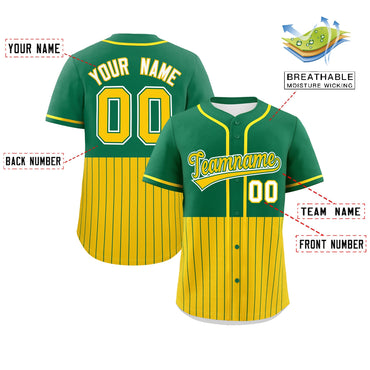 Custom Kelly Green Gold Personalized Half Stripe Design Authentic Baseball Jersey