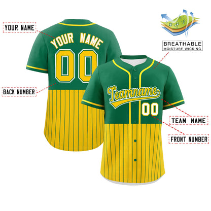 Custom Kelly Green Gold Personalized Half Stripe Design Authentic Baseball Jersey