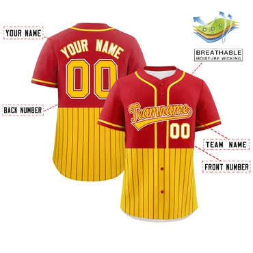Custom Red Gold Personalized Half Stripe Design Authentic Baseball Jersey