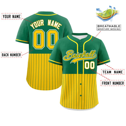 Custom Kelly Green Gold Personalized Half Stripe Design Authentic Baseball Jersey