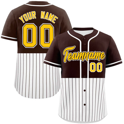 Custom Brown White Personalized Half Stripe Design Authentic Baseball Jersey