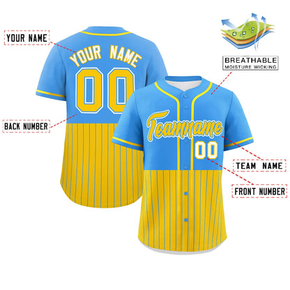 Custom Powder Blue Gold Personalized Half Stripe Design Authentic Baseball Jersey