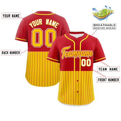 Custom Red Gold Personalized Half Stripe Design Authentic Baseball Jersey