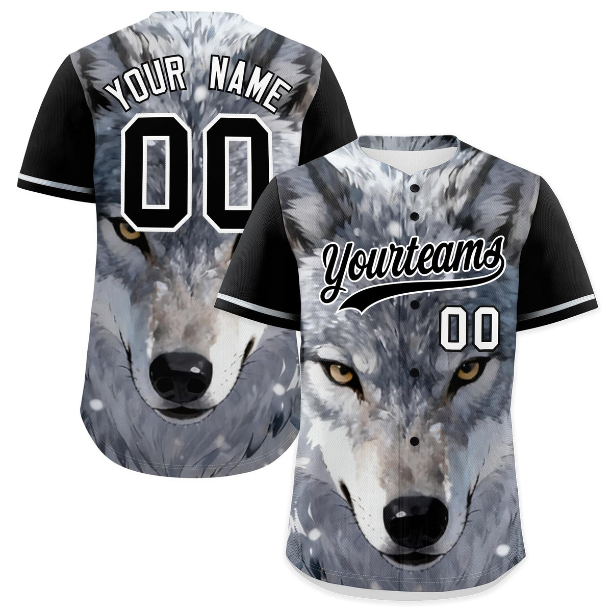 Custom Black White Gray Wolf Animal Series Personalization Graffiti Pattern Baseball Jersey| KXKSHOP