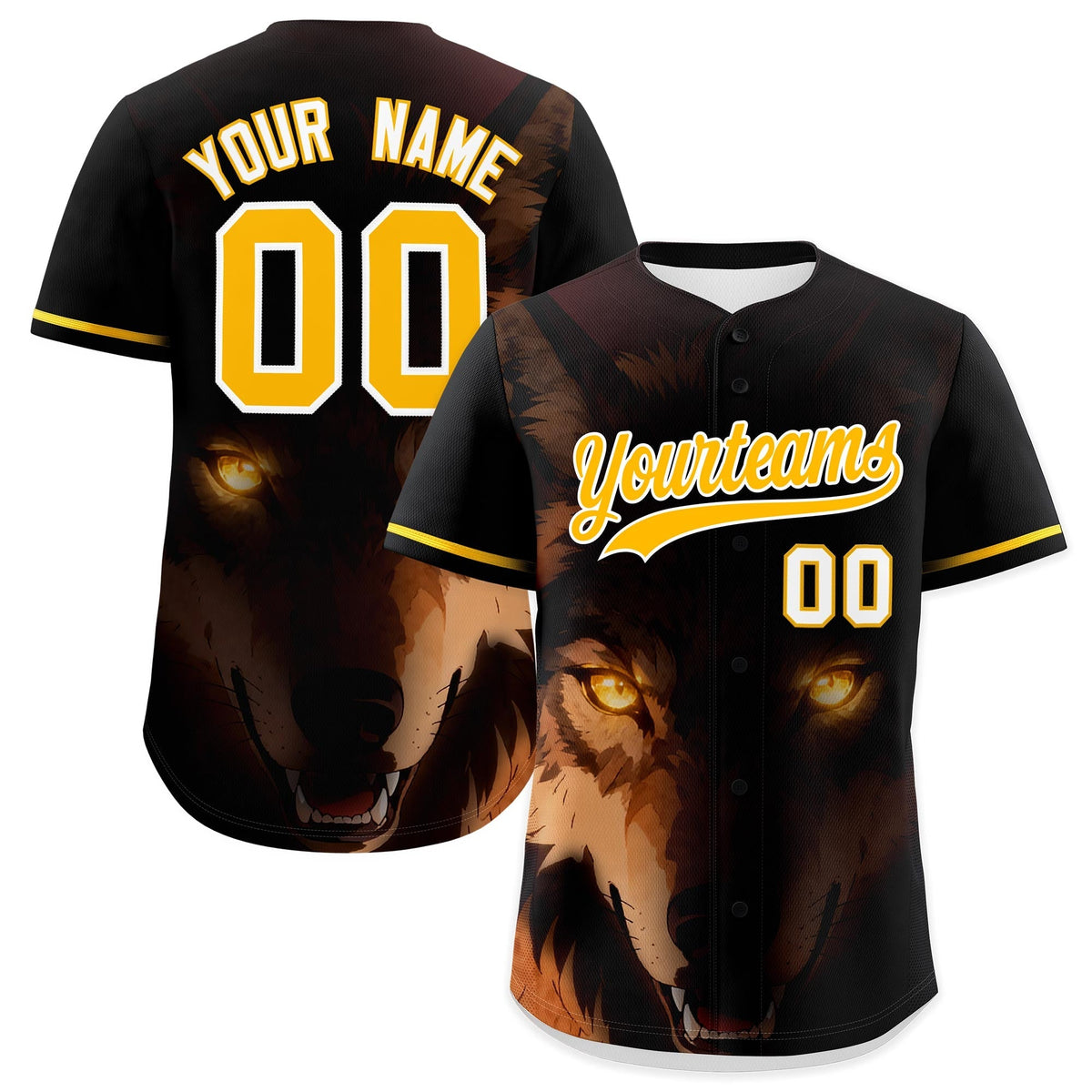 Custom Black Gold White Wolf Animal Series Personalization Graffiti Pattern Baseball Jersey| KXKSHOP